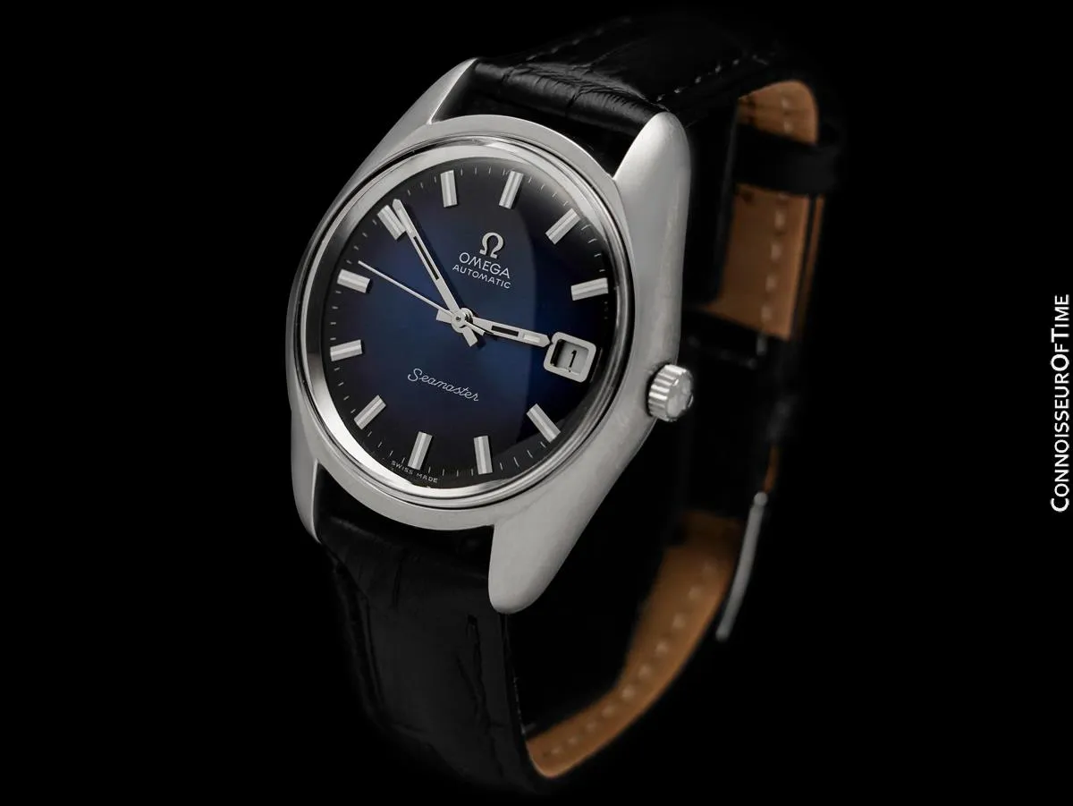 1969 Omega Seamaster Mens Vintage Full Size Cal. 565 Watch and Blue Vignette Dial - Stainless Steel
