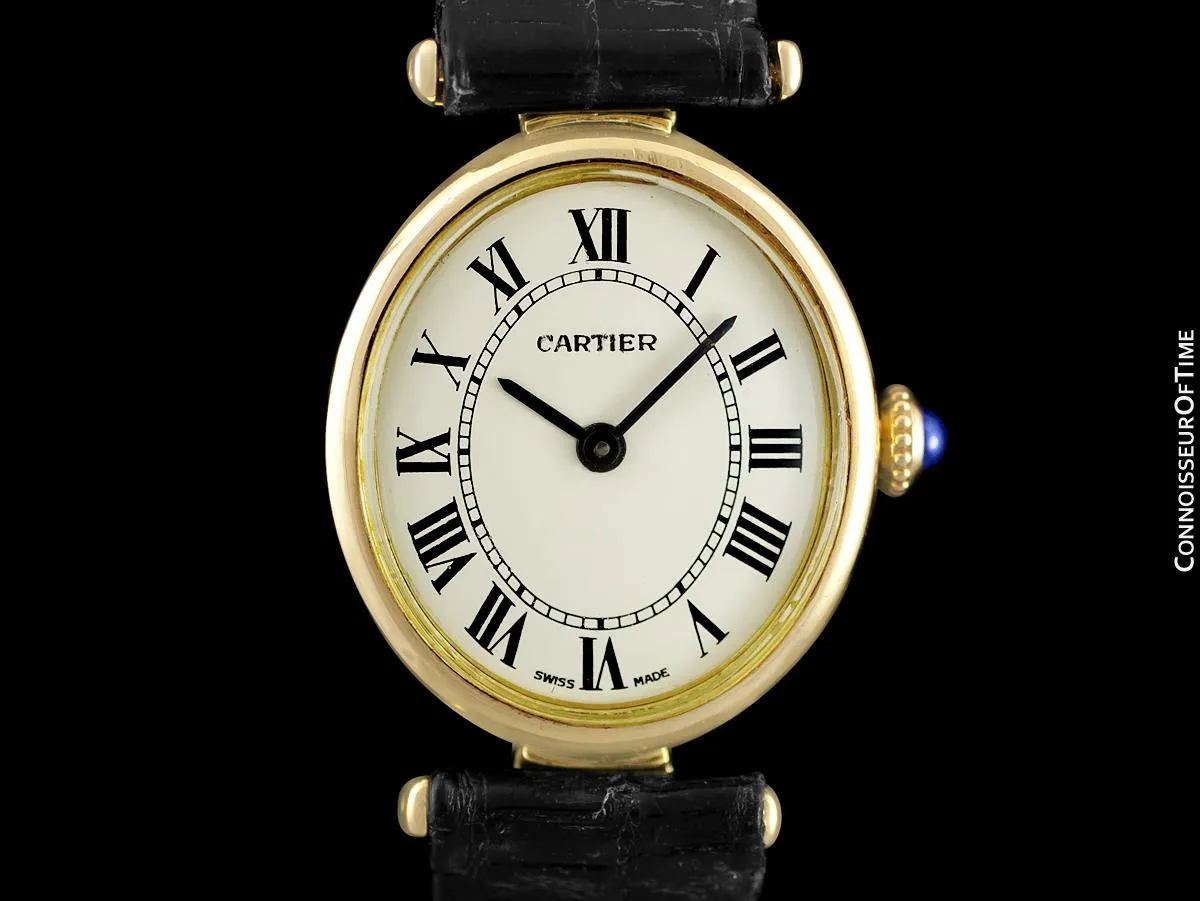 1970's Cartier Vendome Oval Vintage Classic Ladies Handwound Watch - 18K Gold