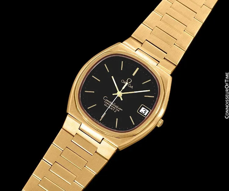 1970's Omega Constellation Chronometer Cool Vintage Mens Quartz Bracelet Watch - 18K Gold Plated & Stainless Steel