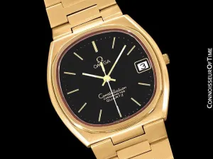 1970's Omega Constellation Chronometer Cool Vintage Mens Quartz Bracelet Watch - 18K Gold Plated & Stainless Steel