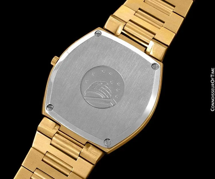 1970's Omega Constellation Chronometer Cool Vintage Mens Quartz Bracelet Watch - 18K Gold Plated & Stainless Steel