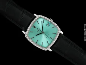 1970's Omega Geneve Vintage Mens Handwound Watch with Quick-Setting Date - Stainless Steel & Diamonds