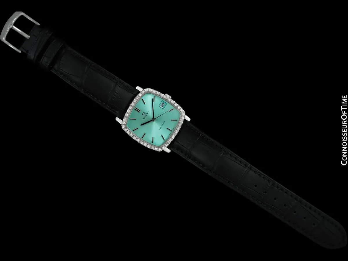 1970's Omega Geneve Vintage Mens Handwound Watch with Quick-Setting Date - Stainless Steel & Diamonds