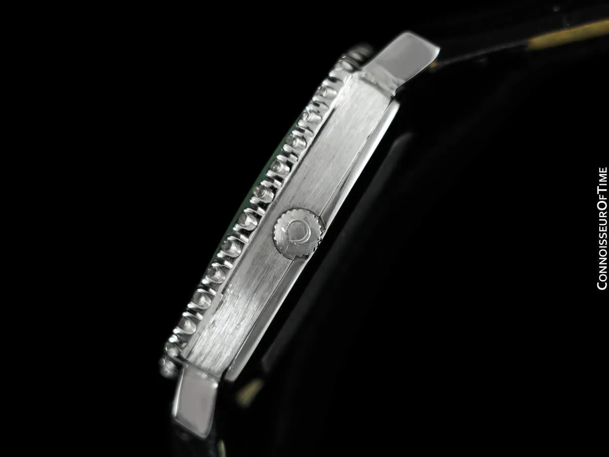 1970's Omega Geneve Vintage Mens Handwound Watch with Quick-Setting Date - Stainless Steel & Diamonds