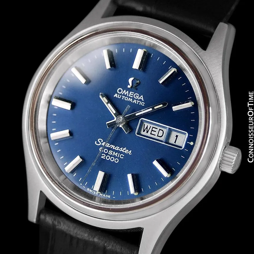 1970's Omega Seamaster Cosmic 2000 Vintage Retro Mens Dive Watch, Day Date - Stainless Steel