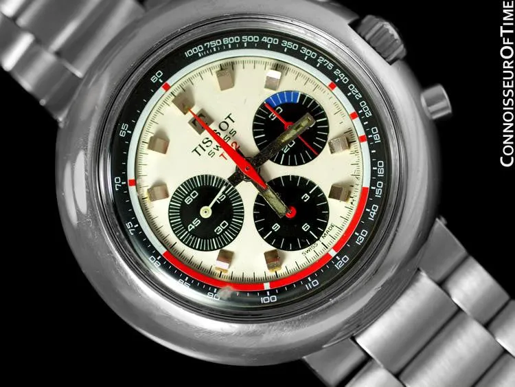 1970's Tissot T12 Classic Mens Large Retro Divers Chronograph - Stainless Steel