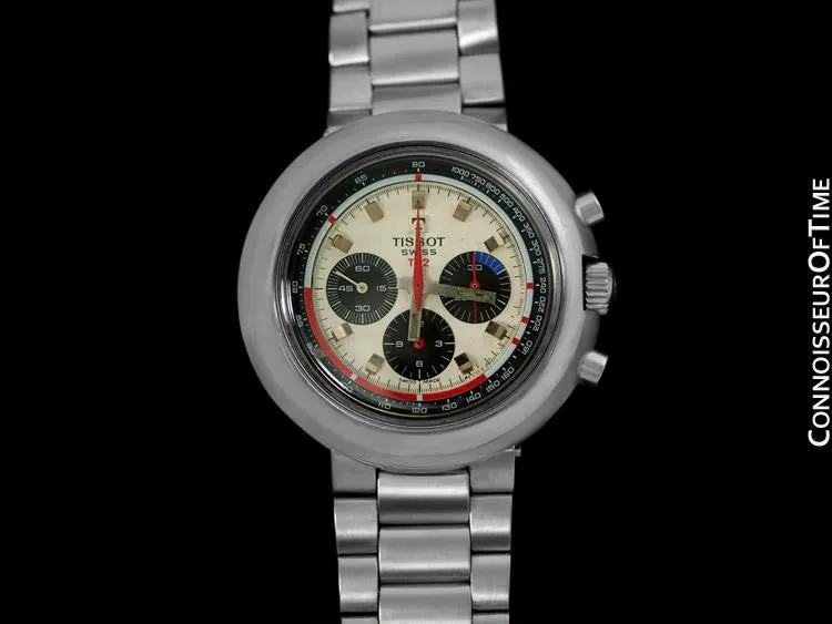 1970's Tissot T12 Classic Mens Large Retro Divers Chronograph - Stainless Steel