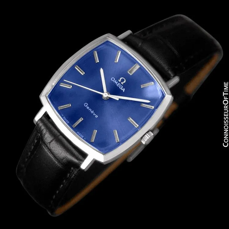 1971 Omega Geneve Vintage Mens Handwound Blue Dial Watch - Stainless Steel