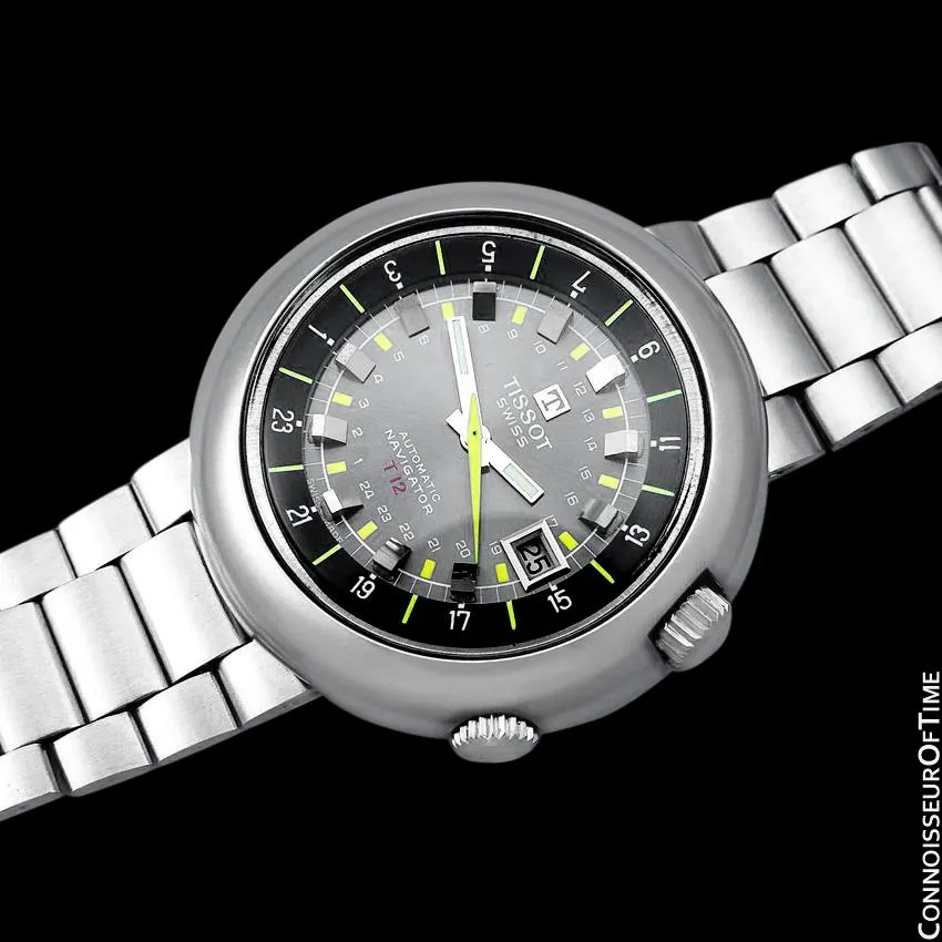 1971 Tissot T12 Navigator Classic Mens Extra Large Retro Compressor Divers GMT Watch - Stainless Steel