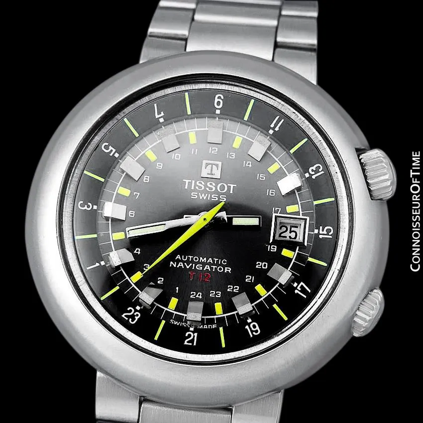 1971 Tissot T12 Navigator Classic Mens Extra Large Retro Compressor Divers GMT Watch - Stainless Steel