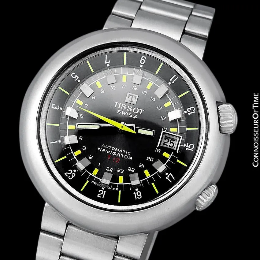 1971 Tissot T12 Navigator Classic Mens Extra Large Retro Compressor Divers GMT Watch - Stainless Steel