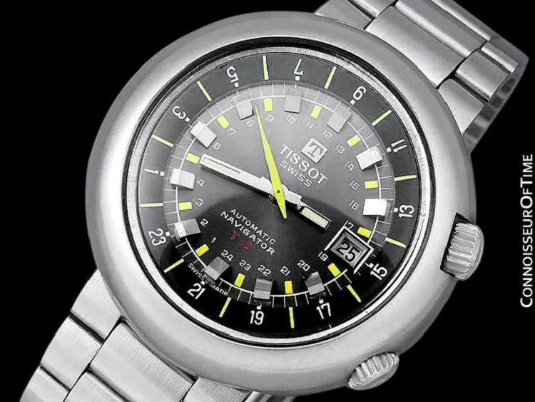 1971 Tissot T12 Navigator Classic Mens Extra Large Retro Compressor Divers GMT Watch - Stainless Steel
