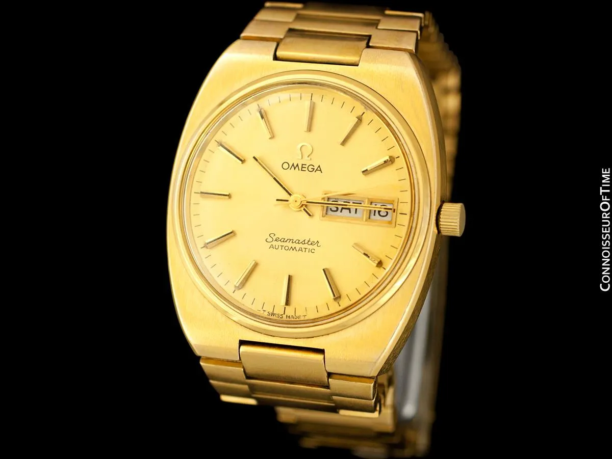 1972 Omega Seamaster Vintage Mens Bracelet Watch, Automatic, Day Date - 18K Gold Plated & Stainless Steel