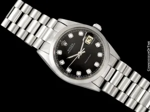 1972 Rolex Oysterdate Mens Date Watch with Both Bracelet & Strap - Stainless Steel & Diamonds