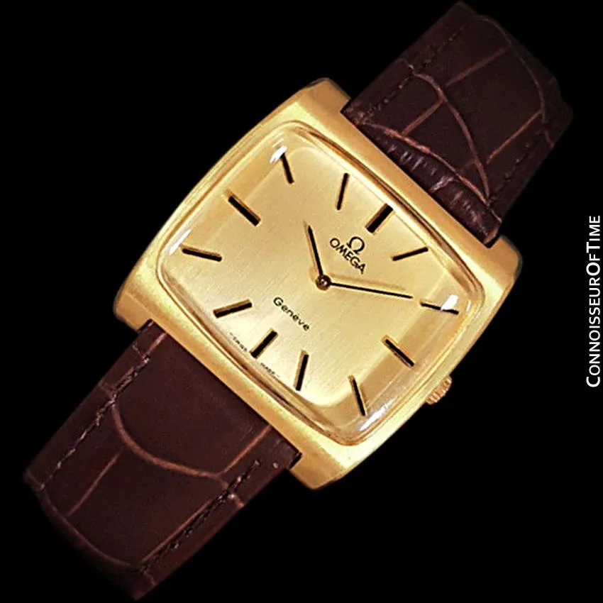 1973 Omega Geneve Vintage Mens Handwound TV Watch - 18K Gold Plated
