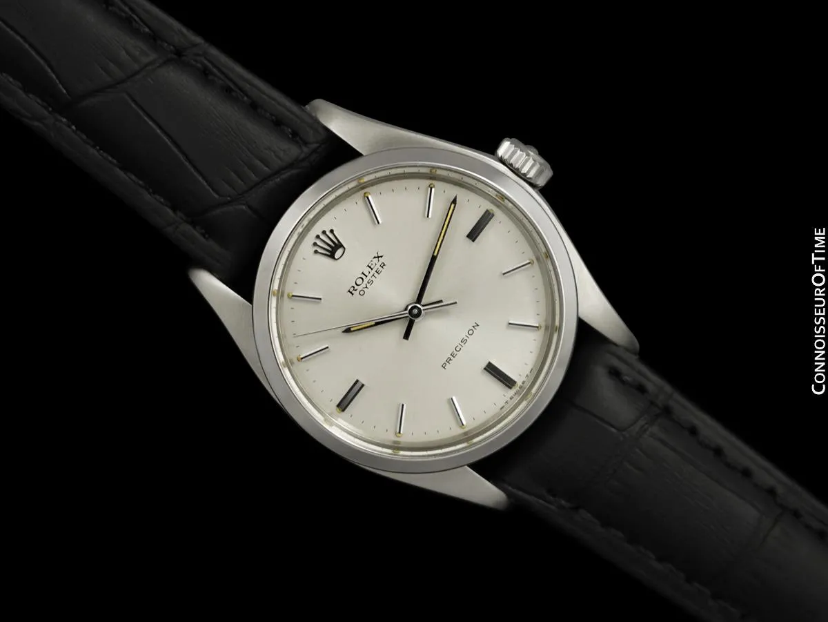 1973 Rolex Oyster Precision Classic Vintage Mens Handwound Watch with Silver Dial - Stainless Steel