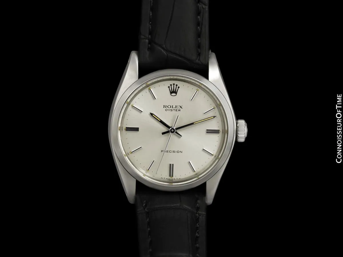 1973 Rolex Oyster Precision Classic Vintage Mens Handwound Watch with Silver Dial - Stainless Steel