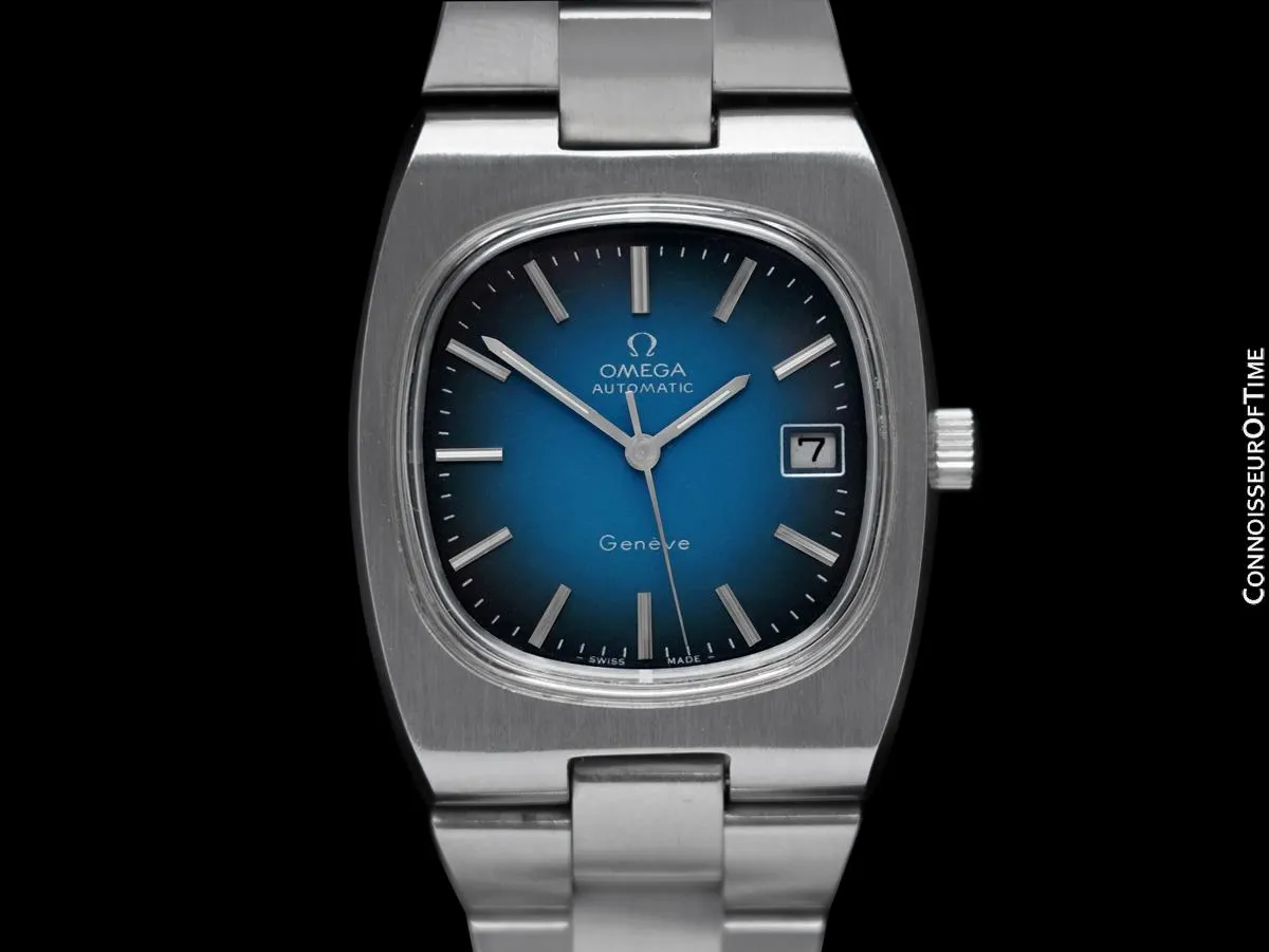 1974 Omega Geneve Vintage Mens Automatic Bracelet Watch, Quick-Setting Date - Stainless Steel