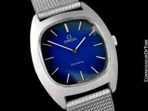 1974 Omega Geneve Vintage Retro Mens Handwound Ultra Slim Watch with Blue Vignette Dial - Stainless Steel
