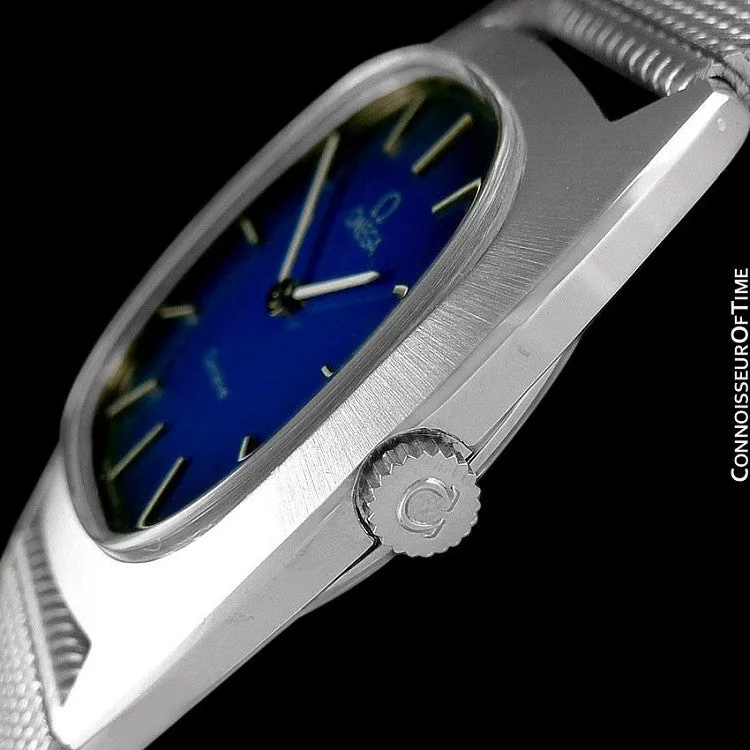 1974 Omega Geneve Vintage Retro Mens Handwound Ultra Slim Watch with Blue Vignette Dial - Stainless Steel