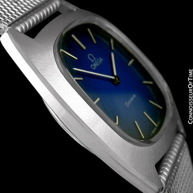1974 Omega Geneve Vintage Retro Mens Handwound Ultra Slim Watch with Blue Vignette Dial - Stainless Steel