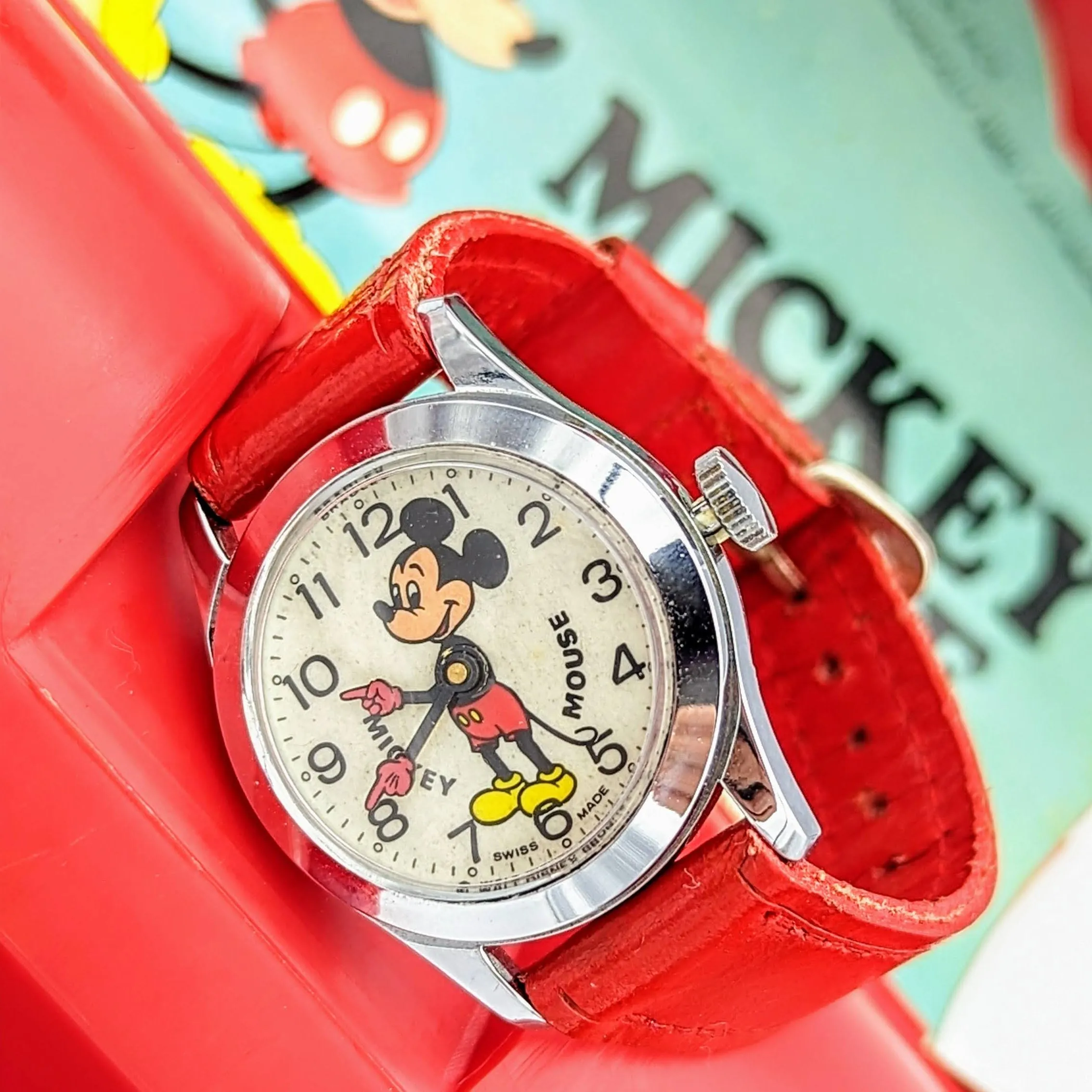 1975 MICKEY MOUSE Wristwatch by BRADLEY TIME Walt Disney Productions Swiss Made Watch