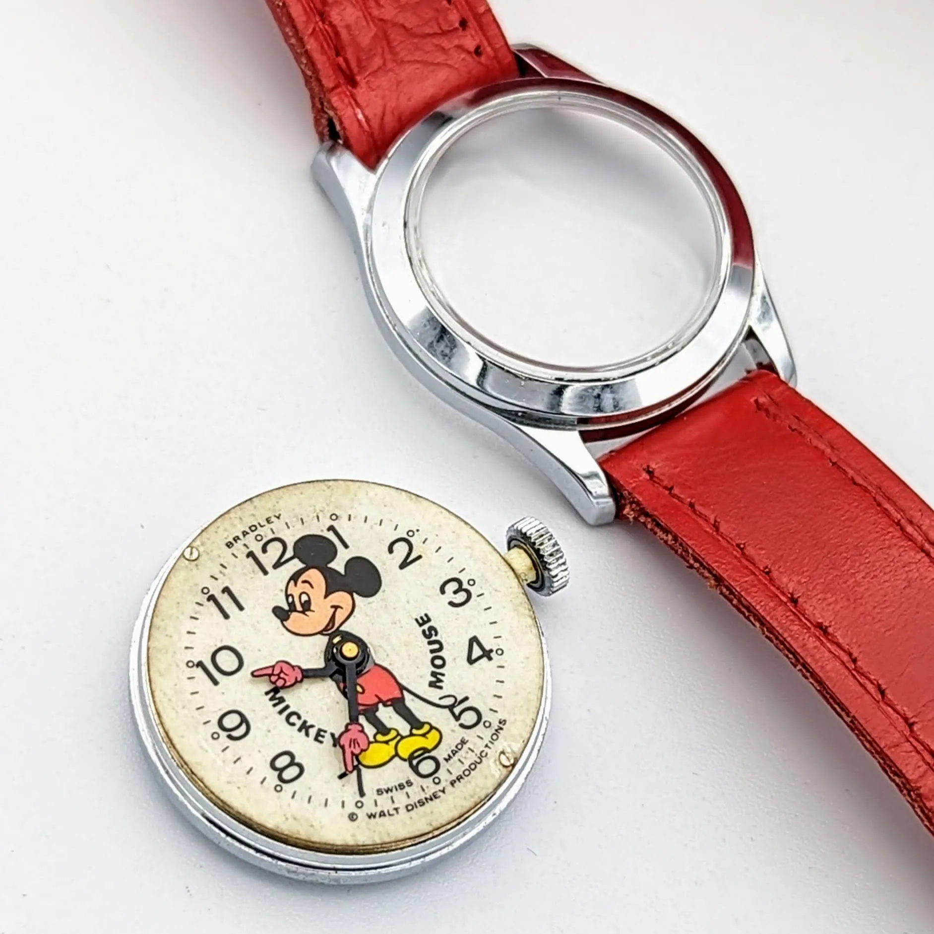 1975 MICKEY MOUSE Wristwatch by BRADLEY TIME Walt Disney Productions Swiss Made Watch