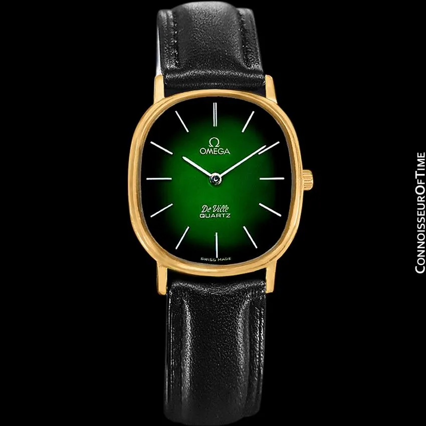 1980 Omega De Ville Vintage Mens Midsize Green Vignette Dial Watch - 18K Gold Plated