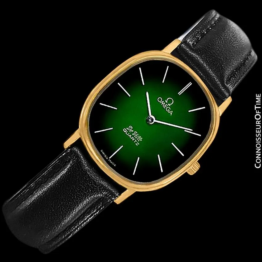 1980 Omega De Ville Vintage Mens Midsize Green Vignette Dial Watch - 18K Gold Plated