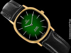 1980 Omega De Ville Vintage Mens Midsize Green Vignette Dial Watch - 18K Gold Plated