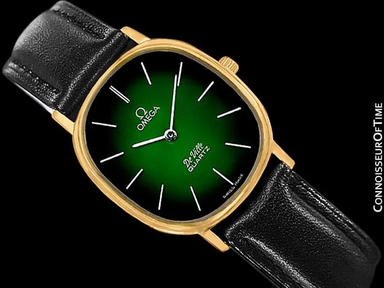 1980 Omega De Ville Vintage Mens Midsize Green Vignette Dial Watch - 18K Gold Plated