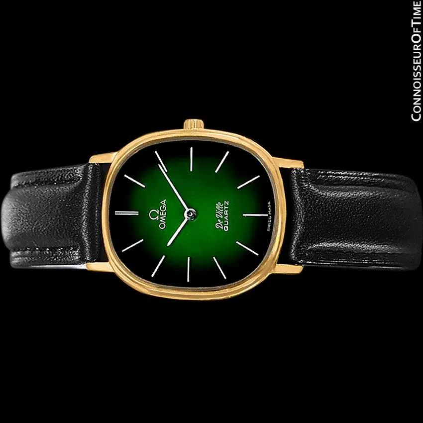 1980 Omega De Ville Vintage Mens Midsize Green Vignette Dial Watch - 18K Gold Plated