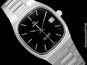 1980 Omega Seamaster Classic Vintage Mens Black Dial Quartz Watch, Date - Stainless Steel
