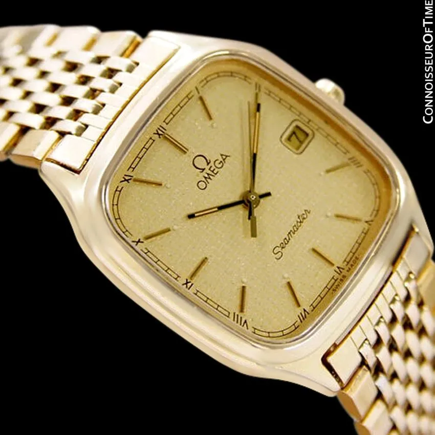 1985 Omega Seamaster Brest Vintage Mens Retro Quartz Watch - 18K Gold Plated & Stainless Steel