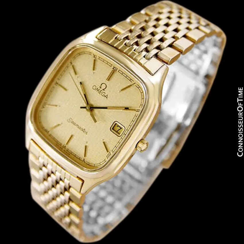 1985 Omega Seamaster Brest Vintage Mens Retro Quartz Watch - 18K Gold Plated & Stainless Steel