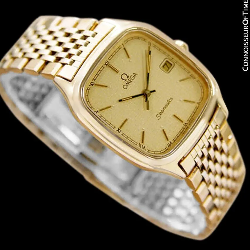 1985 Omega Seamaster Brest Vintage Mens Retro Quartz Watch - 18K Gold Plated & Stainless Steel