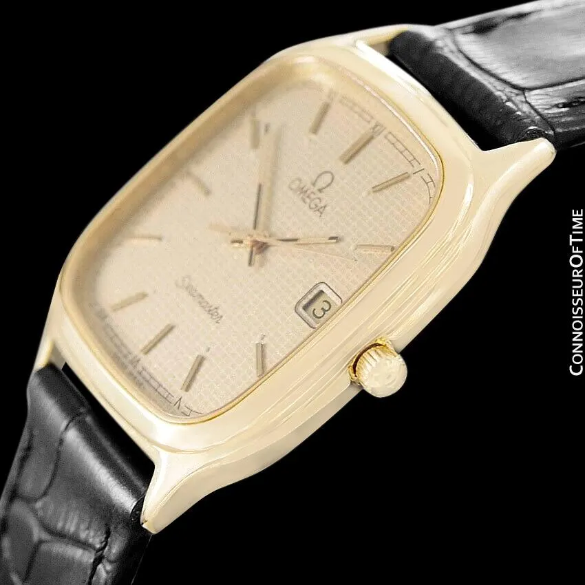 1985 Omega Semaster Brest Vintage Mens Retro Quartz Watch - 18K Gold Plated & Stainless Steel