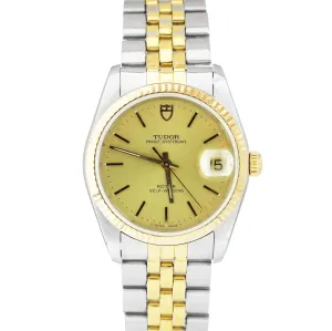 1995 Tudor Prince Oyster Date 34mm Champagne 18K Two-Tone Gold Steel Watch 74033