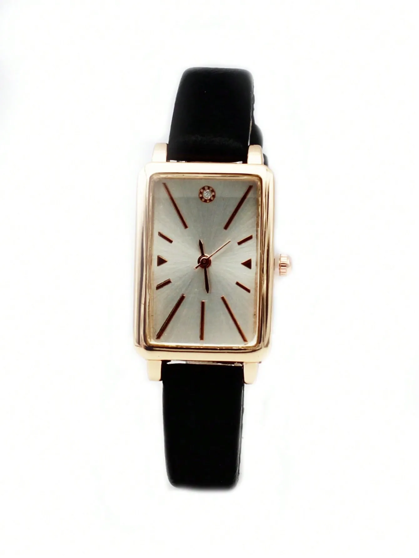 1pc Black PU Polyurethane Strap Rhinestone Decor Square Dial Quartz Watch