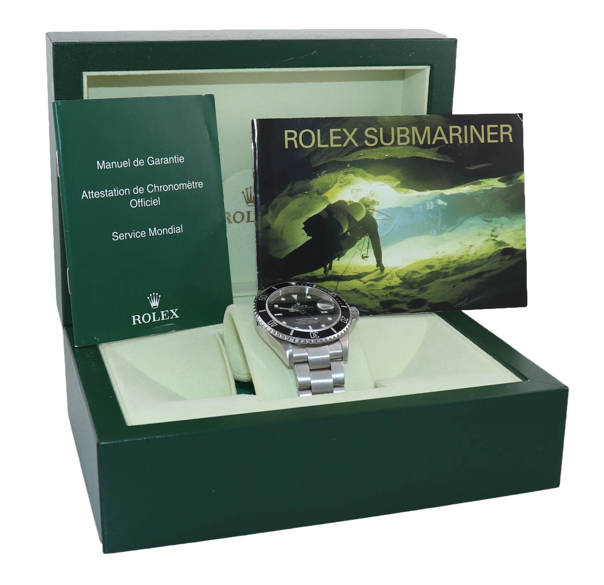 2005 MINT Rolex Submariner Date 16610 Steel Black NO HOLES 40mm Watch Box