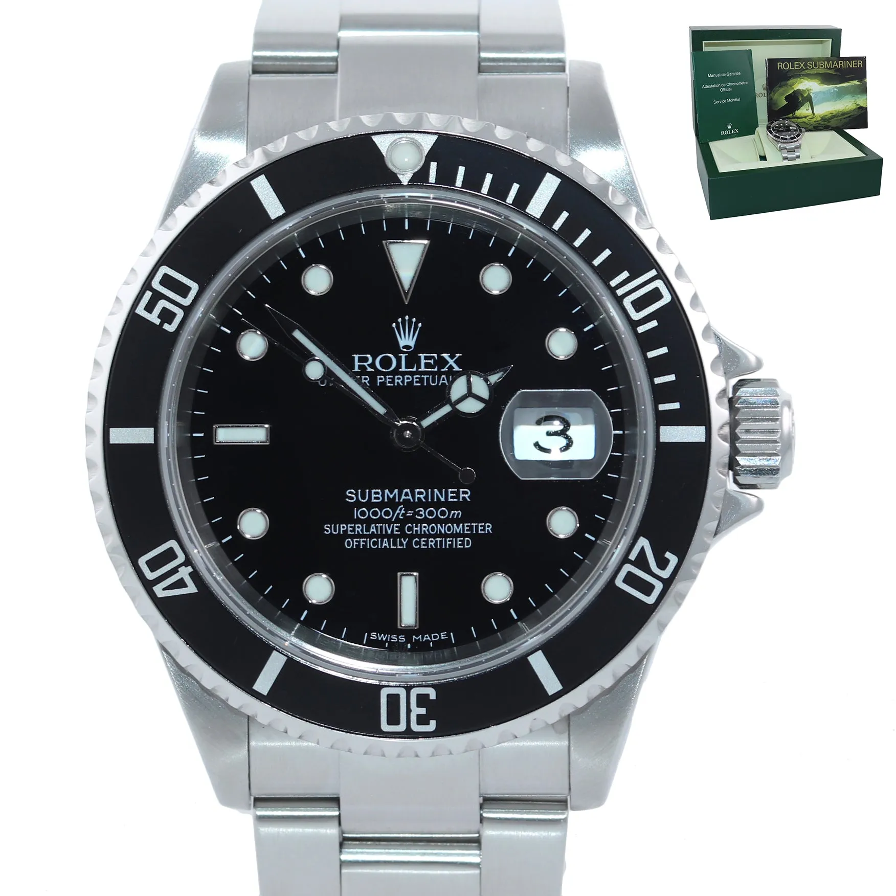 2005 MINT Rolex Submariner Date 16610 Steel Black NO HOLES 40mm Watch Box