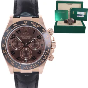 2014 MINT PAPERS Rolex Daytona Chocolate Ceramic Leather 116515 Rose Gold Watch