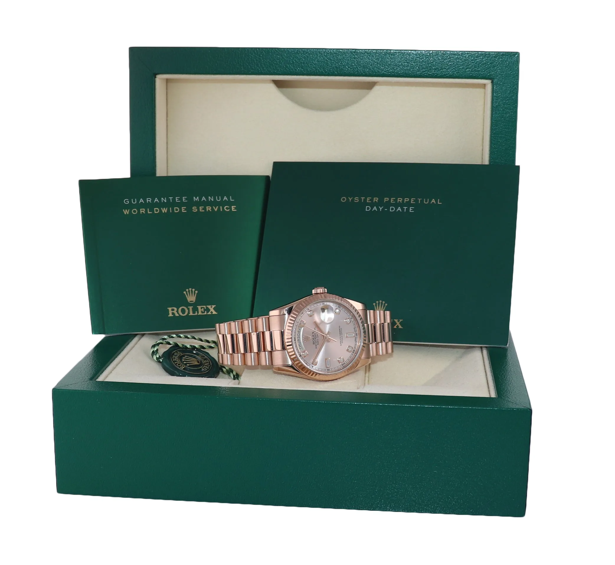 2015 Rolex President Day Date Rose Gold 36mm 118235 Diamond Heavy Buckle Watch