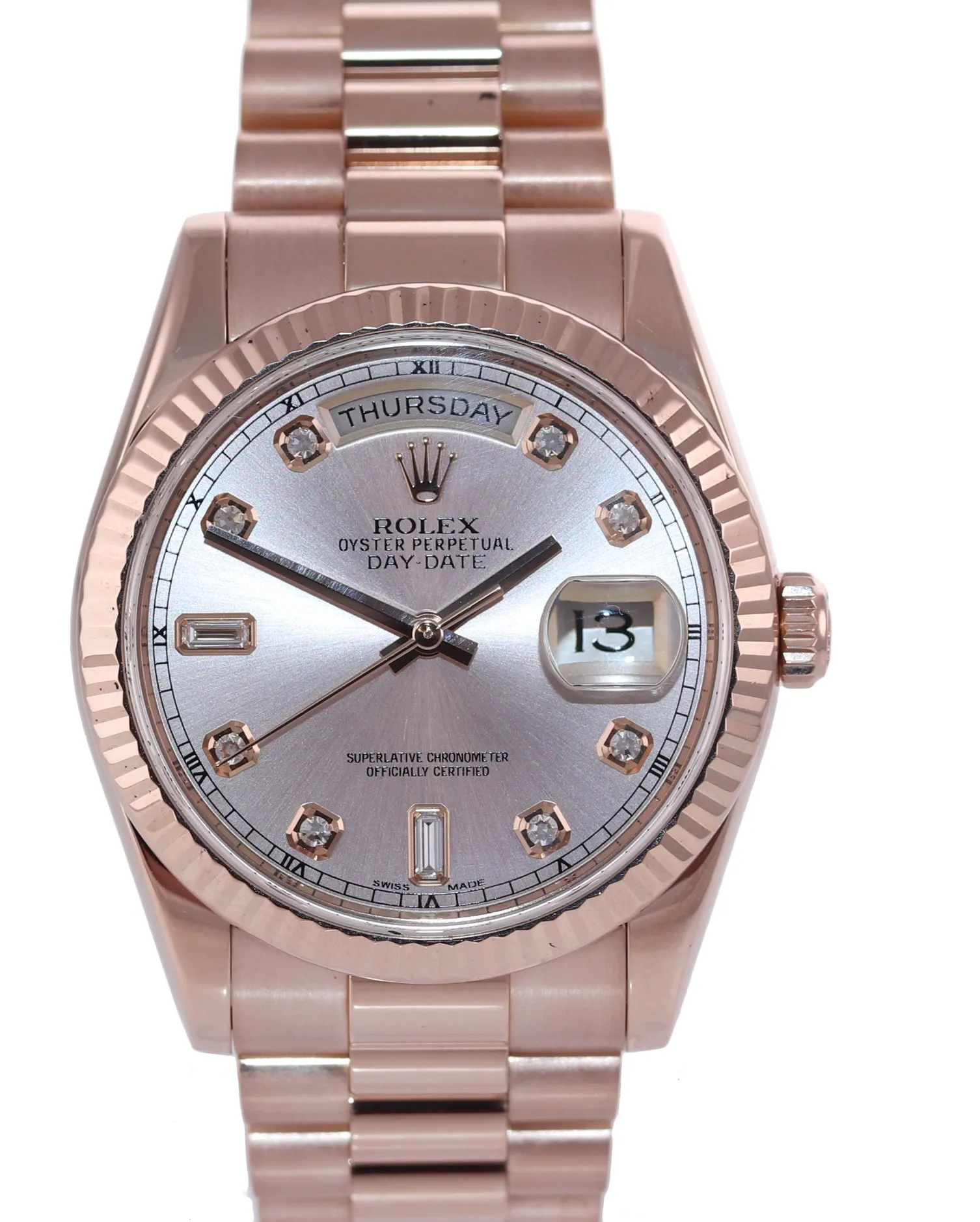 2015 Rolex President Day Date Rose Gold 36mm 118235 Diamond Heavy Buckle Watch