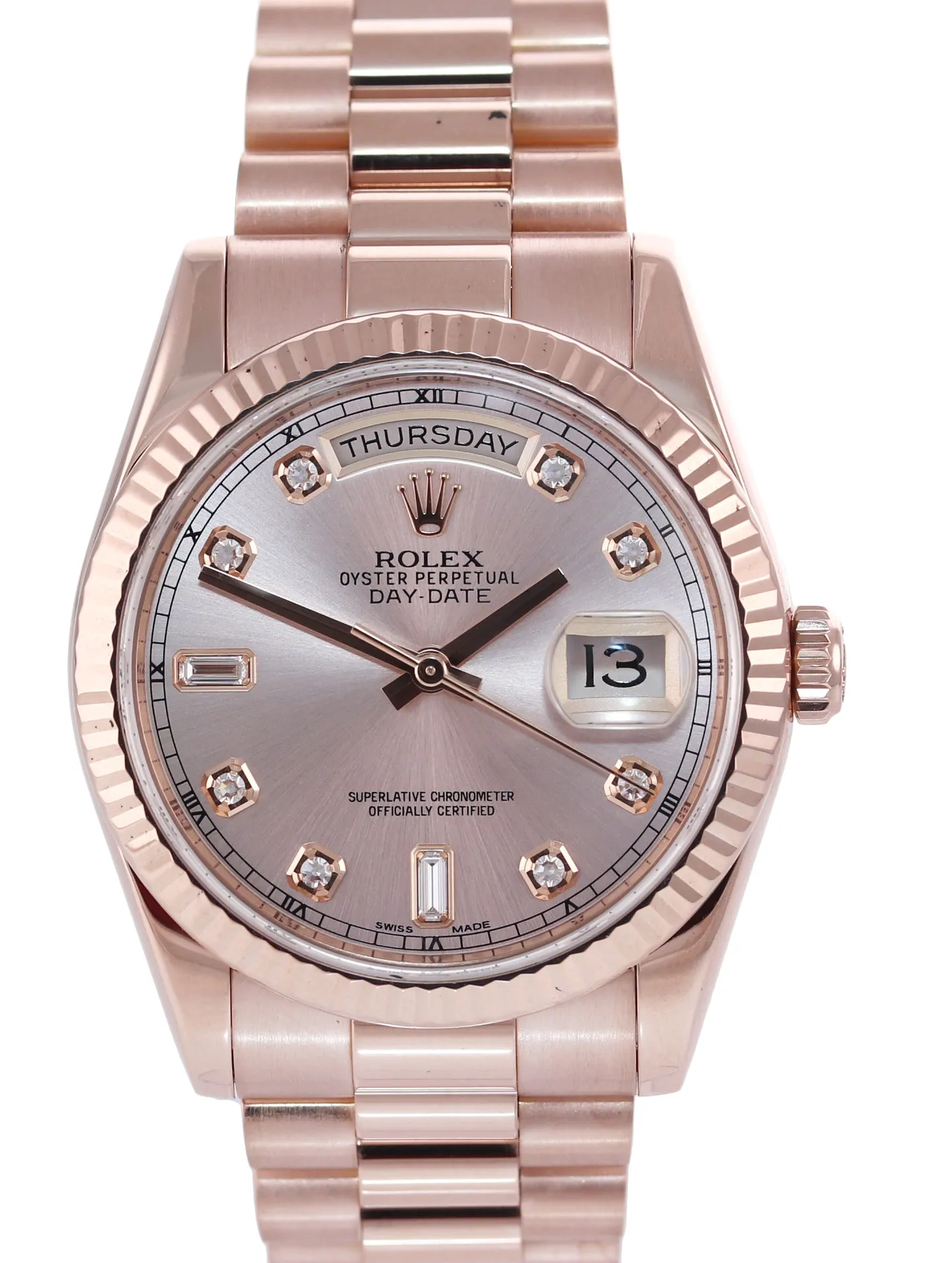 2015 Rolex President Day Date Rose Gold 36mm 118235 Diamond Heavy Buckle Watch