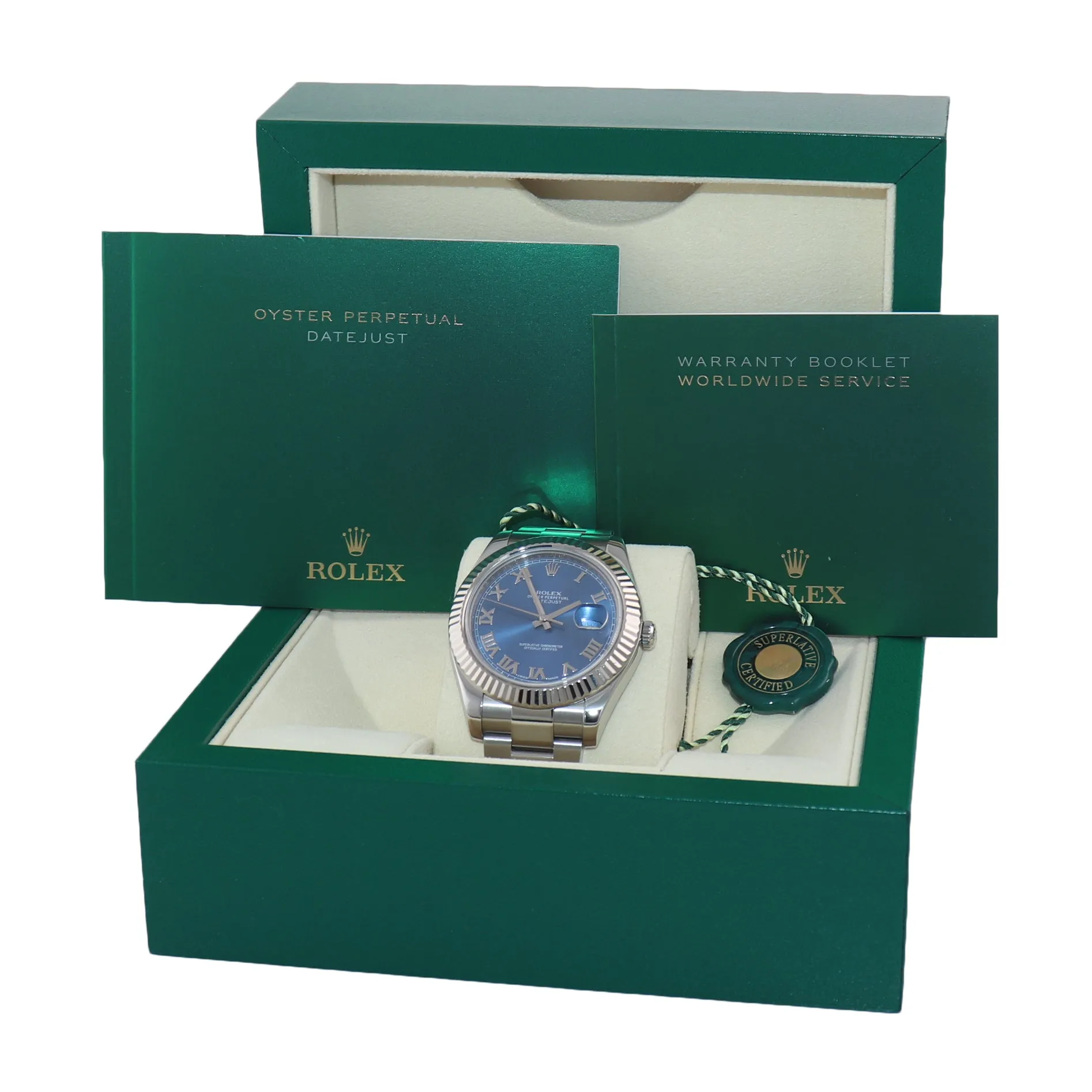 2017 Rolex DateJust II 41MM Blue Roman 116334 Steel 18K White Gold Watch Box