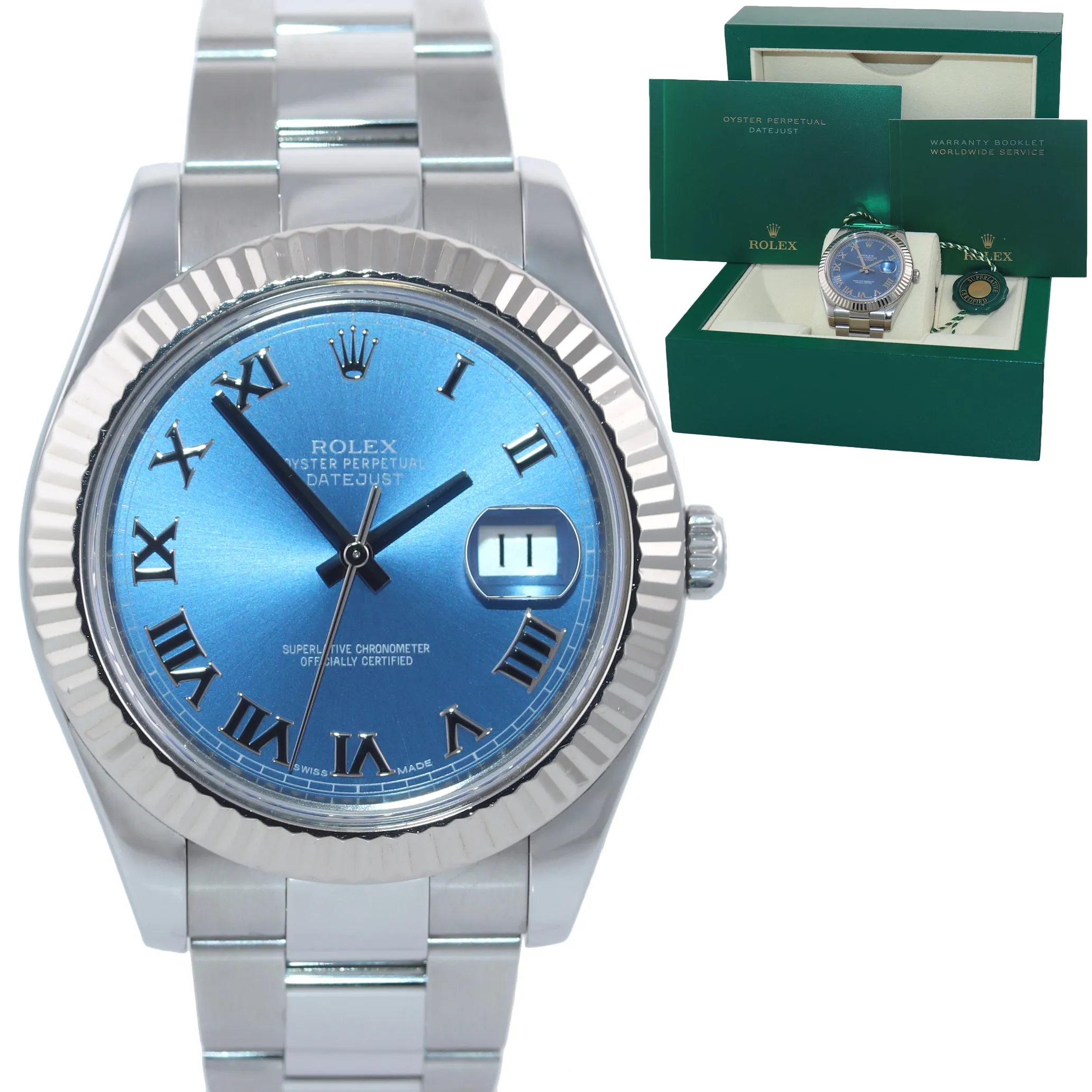 2017 Rolex DateJust II 41MM Blue Roman 116334 Steel 18K White Gold Watch Box