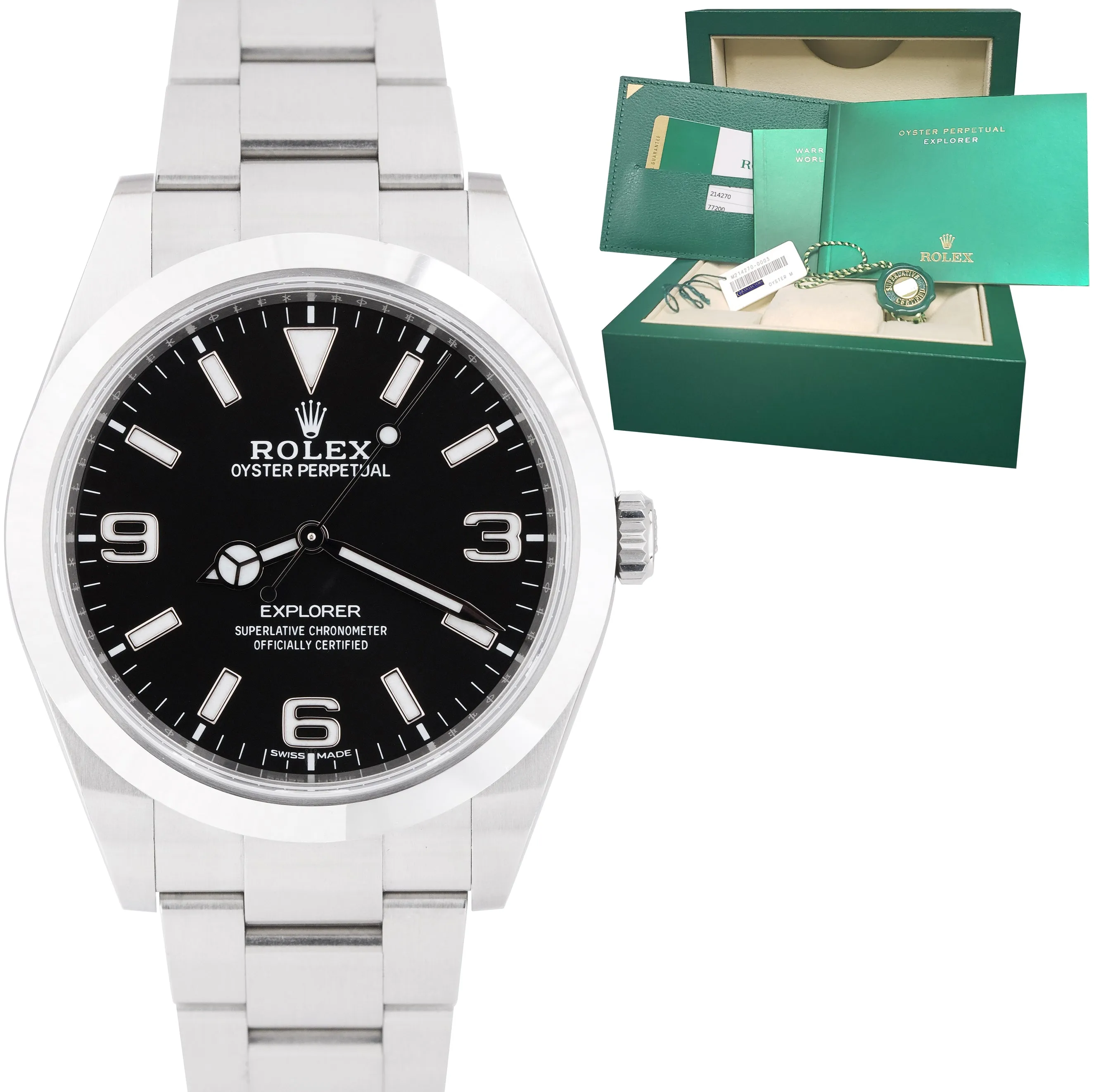 2019 Rolex Explorer I Black 3-6-9 FULL LUME 39mm 214270 Stainless Steel Watch BP