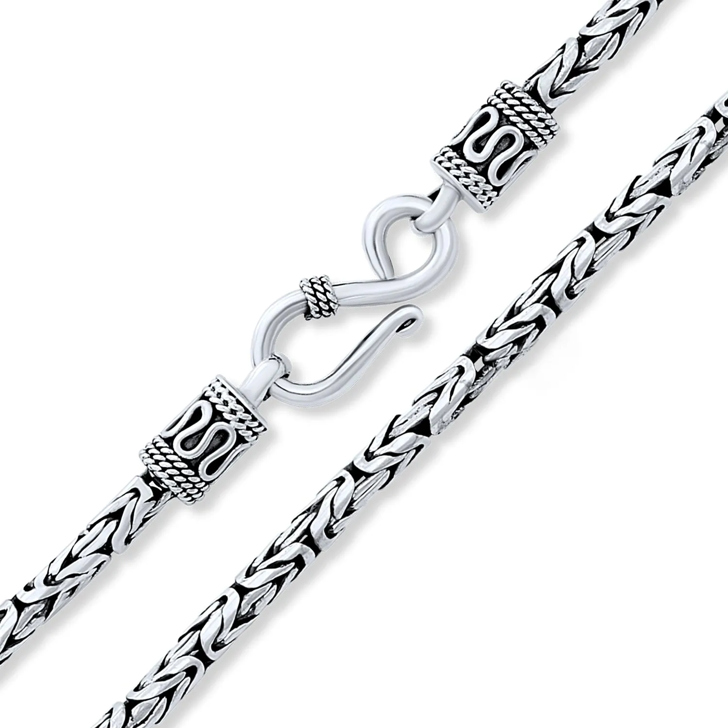 3MM Vintage Bali Jewelry Solid 925 Sterling Silver Necklaces For Men Women Teens
