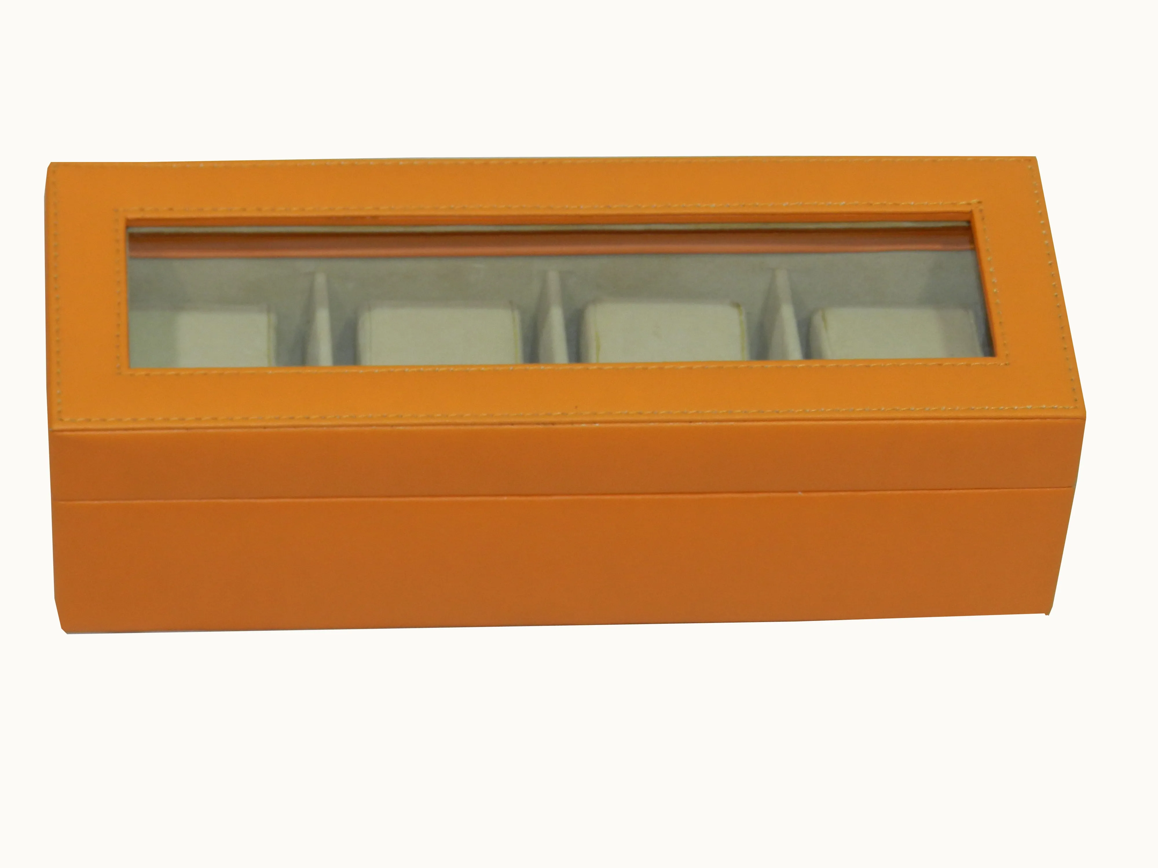 4 Slot Vegan Leather  Watch Box with Glass Top